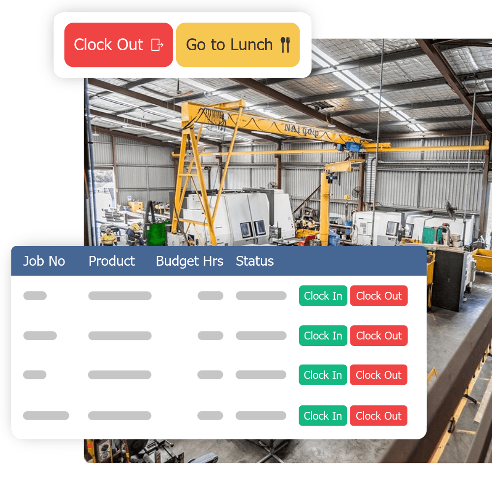 Empower time-tracking dashboard showing live labour capture on the workshop floor